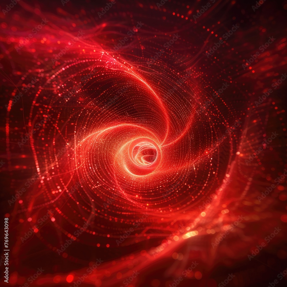 Illustration Stock Futuristic AI neural swirl in red, technology vortex ...