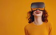 Enthusiastic Lady Experiencing VR Technology,oyful Woman Engaged in Virtual Reality Exploration, Copy Space, Generative Ai