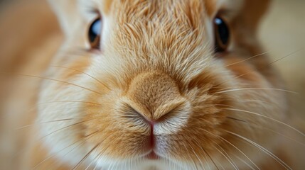 Close-up of a fluffy bunny's nose twitching with curiosity, capturing the adorable charm of farm rabbits.