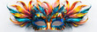 Golden mask with colorful feathers on the black background,Multicolour Party Carnival Mask .

