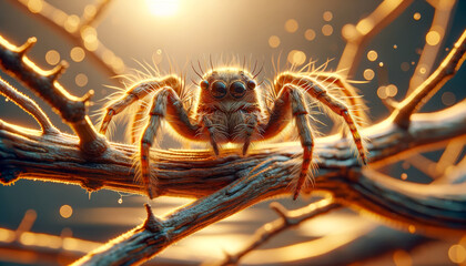 Spider on a Web , macro photography , natural background.