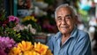 © iuricazac - An elderly man with a warm smile surrounded by a vibrant array of colorful flowers exuding a sense of joy and contentment.
