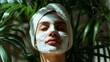 spa beauty salon woman with facial treatment mask on face