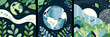 © YUTTADANAI - illustration of modern and eco-friendly Earth Day posters with geometric patterns and natural elements.