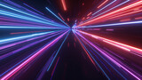 Fototapeta Do przedpokoju - A high-speed abstract visualization with neon pink and blue light streaks converging to a point, embodying movement and energy.
