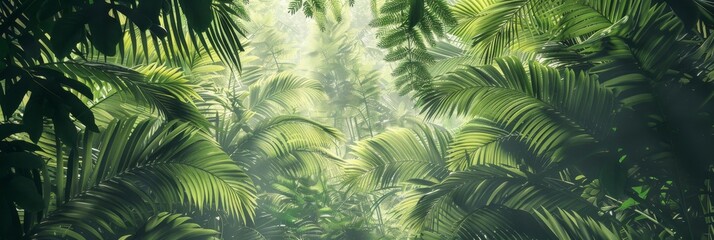  A jungle canopy texture, with layers of lush green leaves and dappled sunlight filtering through, conveying the dense and untamed wilderness created with Generative AI Technology