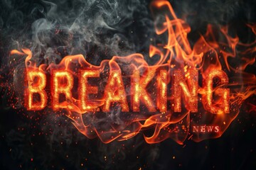 Poster - The Breaking News logo is engulfed in flames, symbolizing chaos and urgency in media communication