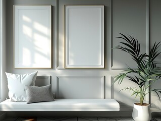 modern living room Photo Frame Mockup, Empty 2 wall photo frames