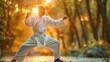 Asian senior man practicing tai chi in park