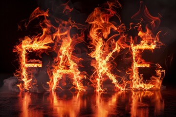 Poster - The word fakeis depicted in flames, with each letter engulfed in fiery tendrils, symbolizing the intense emotion of fear