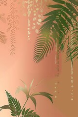 Wall Mural - A vibrant pink wall is adorned with lush green leaves, creating a captivating contrast of color and texture