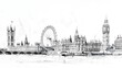Iconic London Skyline in Elegant Monochrome Pencil Drawing Highlighting Landmarks