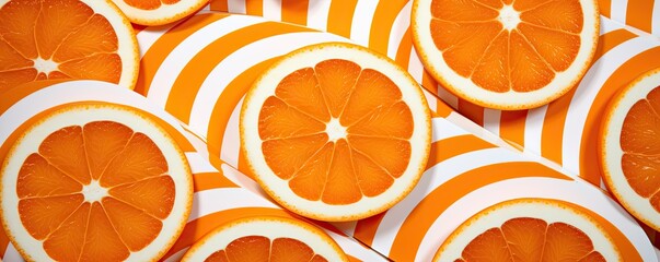 Wall Mural - Experience the refreshing appeal of orange slices against a backdrop of vibrant fruits, creating a dynamic and visually appealing background.