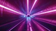 A 3D rendering showing an abstract neon background, space tunnels turning to the left, ultra violet rays, glowing lines, virtual reality jumps, and speed of light strings.