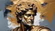 greek god apollo portrait gold theme oil pallet knife paint painting on canvas with large brush strokes modern art illustration from Generative AI