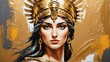 greek goddess athena portrait gold theme oil pallet knife paint painting on canvas with large brush strokes modern art from Generative AI