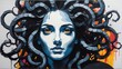 medusa portrait black theme oil pallet knife paint painting on canvas with large brush strokes modern art illustration abstract from Generative AI
