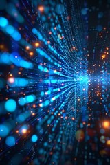 Futuristic technology networks featuring streams of digital information in a virtual world, showcasing the advanced potential of science.