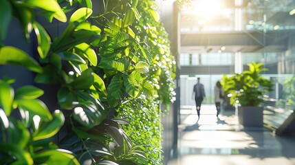 People walking on green office space, motion blur effect, environment concept	
