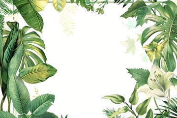 a white background with leaves borders with copy space, graphic design element