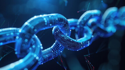 An in-depth digital representation of a secure blockchain network in striking blue tones