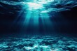 serenity of the ocean depths, with the dark blue surface glistening under the radiant illumination of clear ocean light pouring down from the surface, evoking a sense of wonder and awe