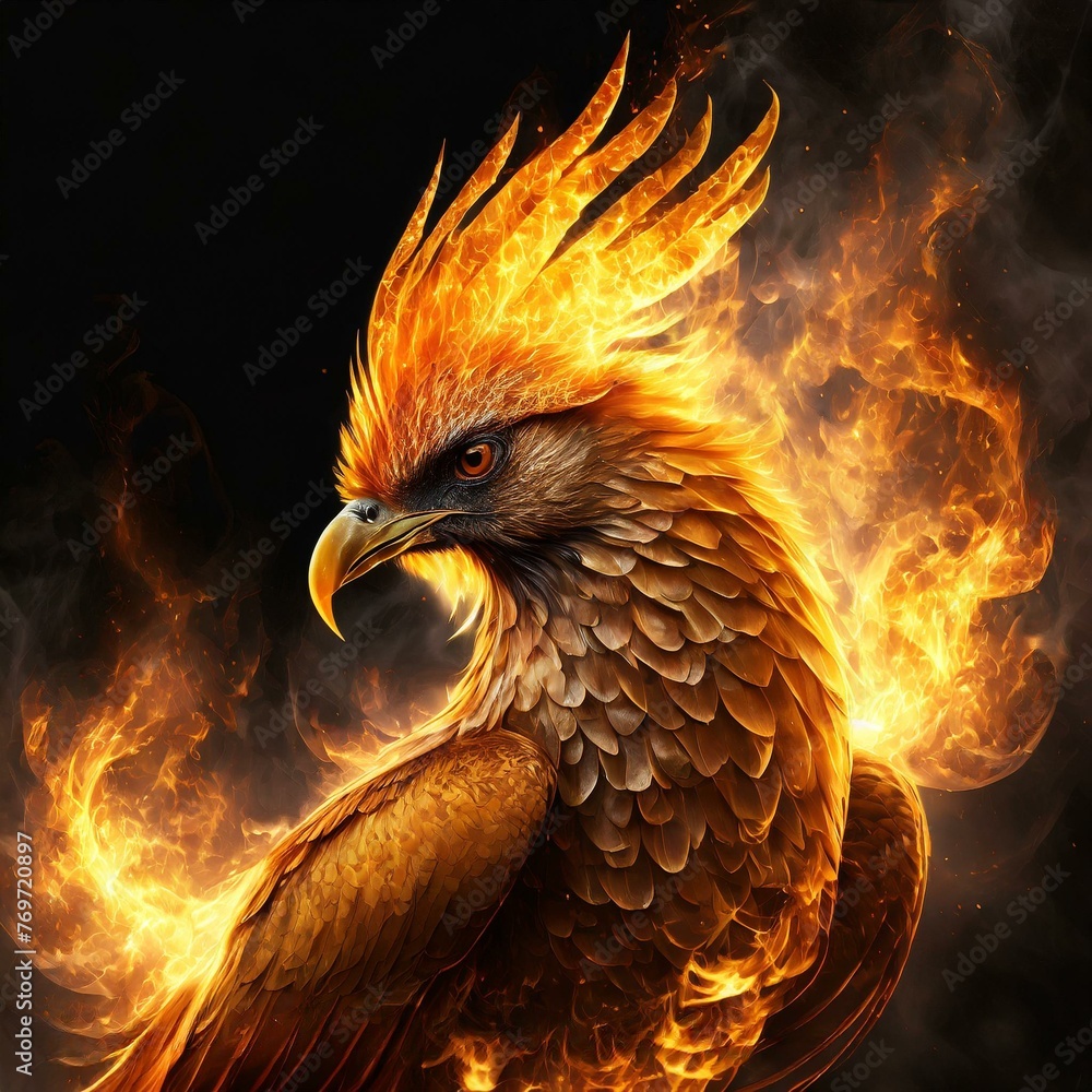 Phoenix Rebirth: Majestic Firebird Rising from the Flames background ...