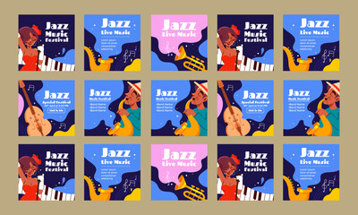 Wall Mural - happy jazz live music template vector flat design