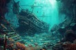 A sunken shipwreck filled with lost treasures and deadly sea creatures