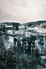 Wall Mural - Blue River White Snow contrast background Biei Japan nature cold water winter