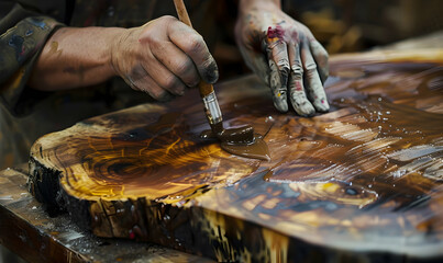 Person varnishing the wood photo background