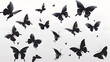 Flying butterflies silhouette black set isolated on a transparent background, generative Ai