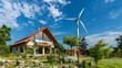 Small private wind turbine generating sustainable energy for residential home