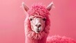 Interesting pink alpaca on pink background