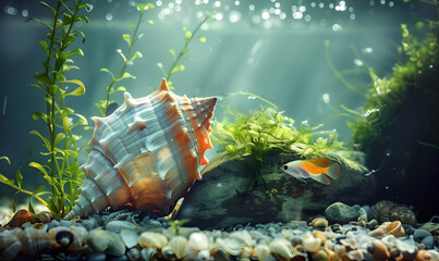 Wall Mural - photo nature underwater garden growth seashell and fish