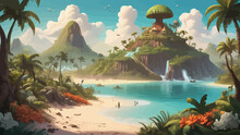 Fantasy Island Cartoon Logo Design Very Cool