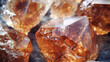 Exceptional closeup image of natural crystal formations featuring transparency and vibrant amber colors, capturing their mystical appeal