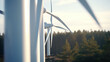 Wind turbine for sustainable energy , environmentally,  friendly with sunshine blue sky and clouds background