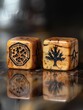 A pair of dice with unique symbols, representing the risk and chance elements in innovative leadership
