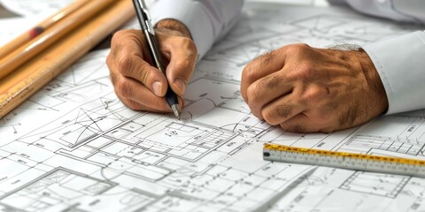 Canvas Print - An architect sketching out plans for a residential development. 