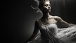 Danseuse classique en tutu, femme ballerine en train de danser. Photographie en noir et blanc. Danse, ballet, gracieuse, féminin. Pour conception et création graphique.