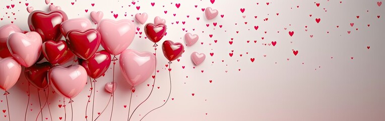 Wall Mural - Romantic Valentine's Day Balloon Hearts on White Background - Flat Lay with Clipping Path PNG