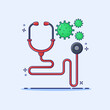 Virus diagnostic by doctor concept cartoon vector illustration. Virus analyzing icon with stethoscope