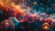 A captivating digital creation that resembles a fiery nebula, with swirling patterns of light and shadow, amidst floating orbs and particles, evoking the vastness of cosmic phenomena
