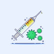 Vaccination concept with syringe and virus icon cartoon vector illustration