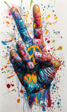 Hand Shows Peace Sign With Two Fingers In Graffity Style