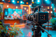 © Wida - Camera filming to recording TV show program. Video camera in the studio. Generative AI