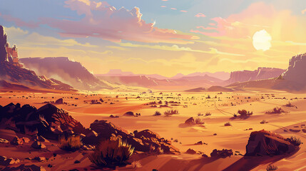 Morning beautiful desert landscape illustration image used for UI design. 