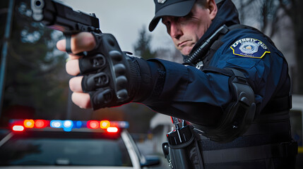 Police Officer grabbing his gun