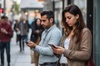 © Mockup Lab - Couple busy using their phones while walking on the street, technology, addiction